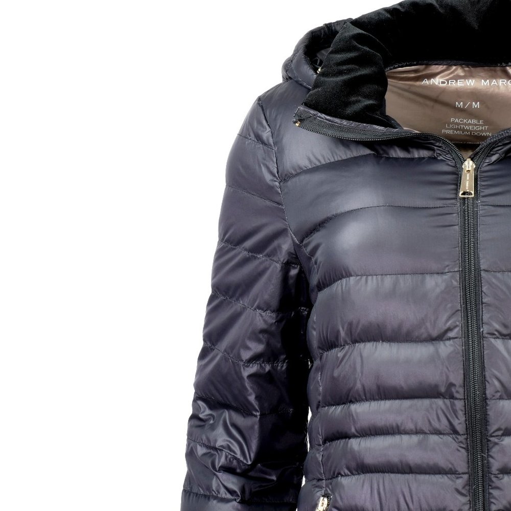 ANDREW MARC Long Black Down Puffer Coat Jacket